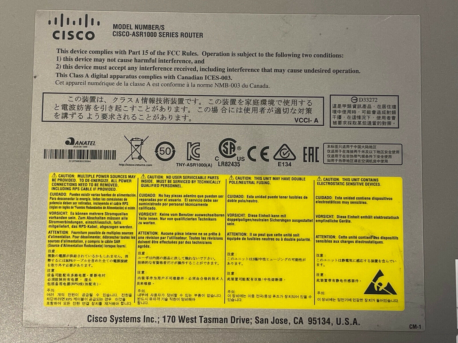 Cisco ASR 1002-X Router 6x 1GE SFP 16GB RAM 2x PSU Advanced IP Services