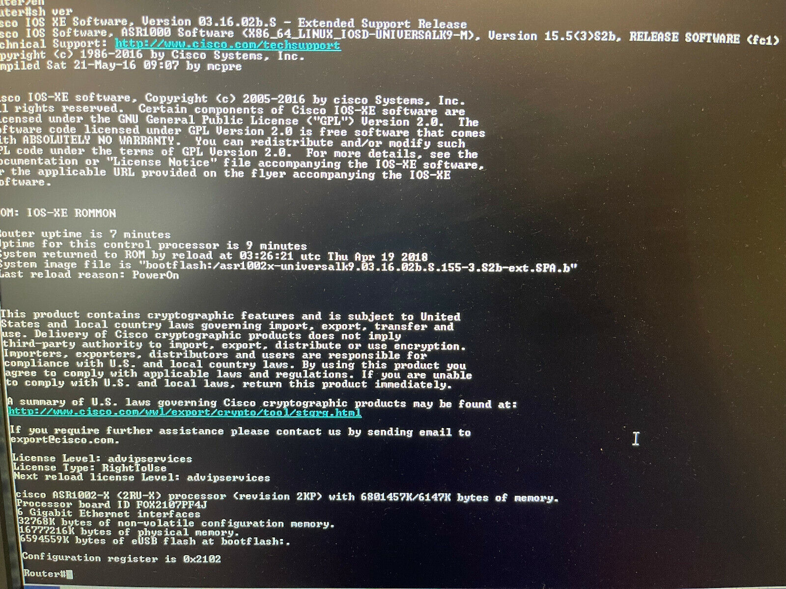 Cisco ASR 1002-X Router 6x 1GE SFP 16GB RAM 2x PSU Advanced IP Services