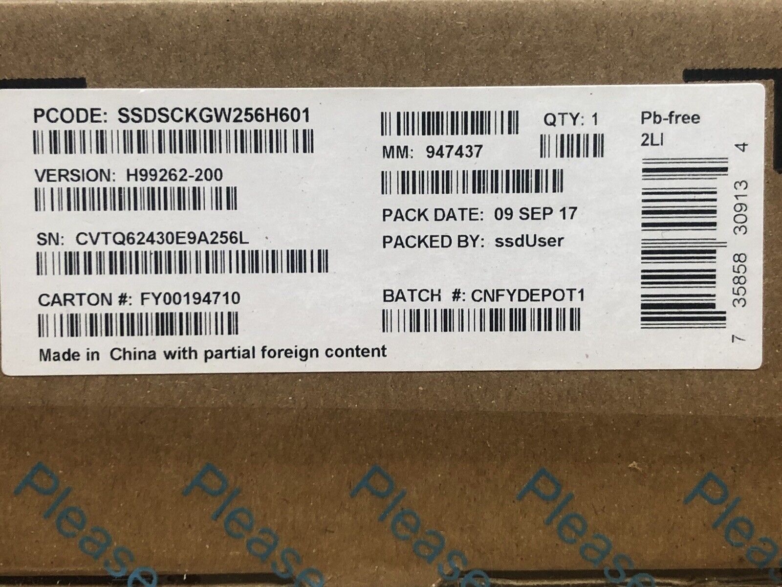 Intel SSDSCKGW256H601 240GB SATA 6Gb/s M.2 2280 MLC SSD Solid State Drive