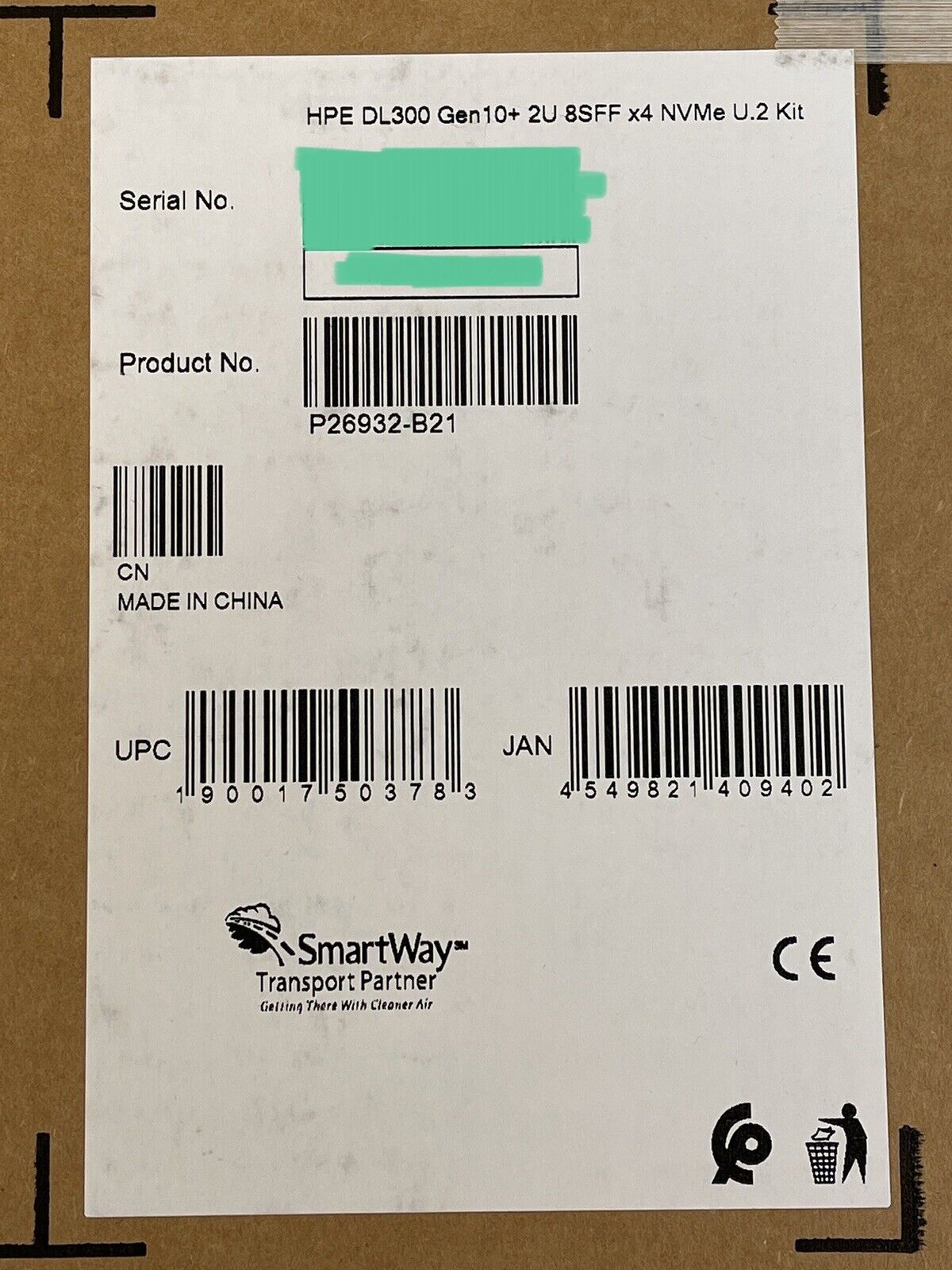 P26932-B21 HPE DL38x DL385 DL380 Gen10 & Plus & V2 8SFF x4 NVMe U.2 SSD SC Kit: Cage+Power Cable Included 8x SFF SCN.