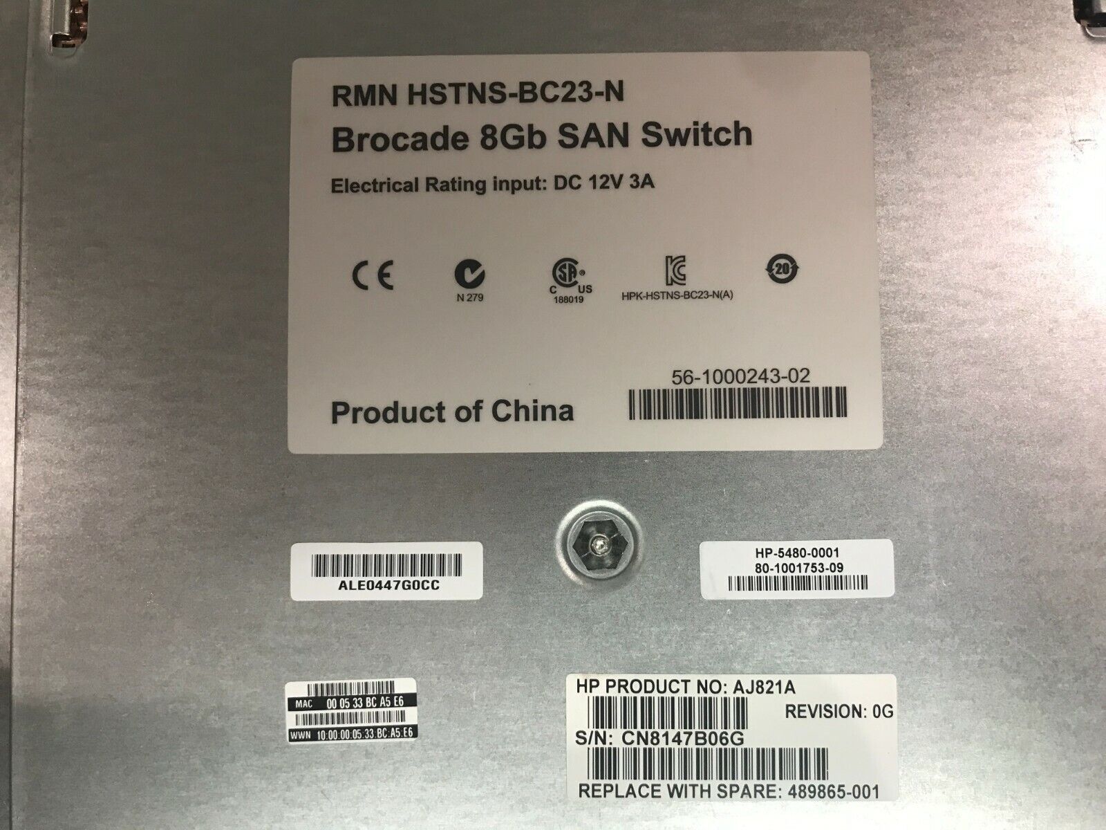 HP AJ821A B Series 8/24c Brocade SAN Switch for BladeSystem C-Class 489865-001.