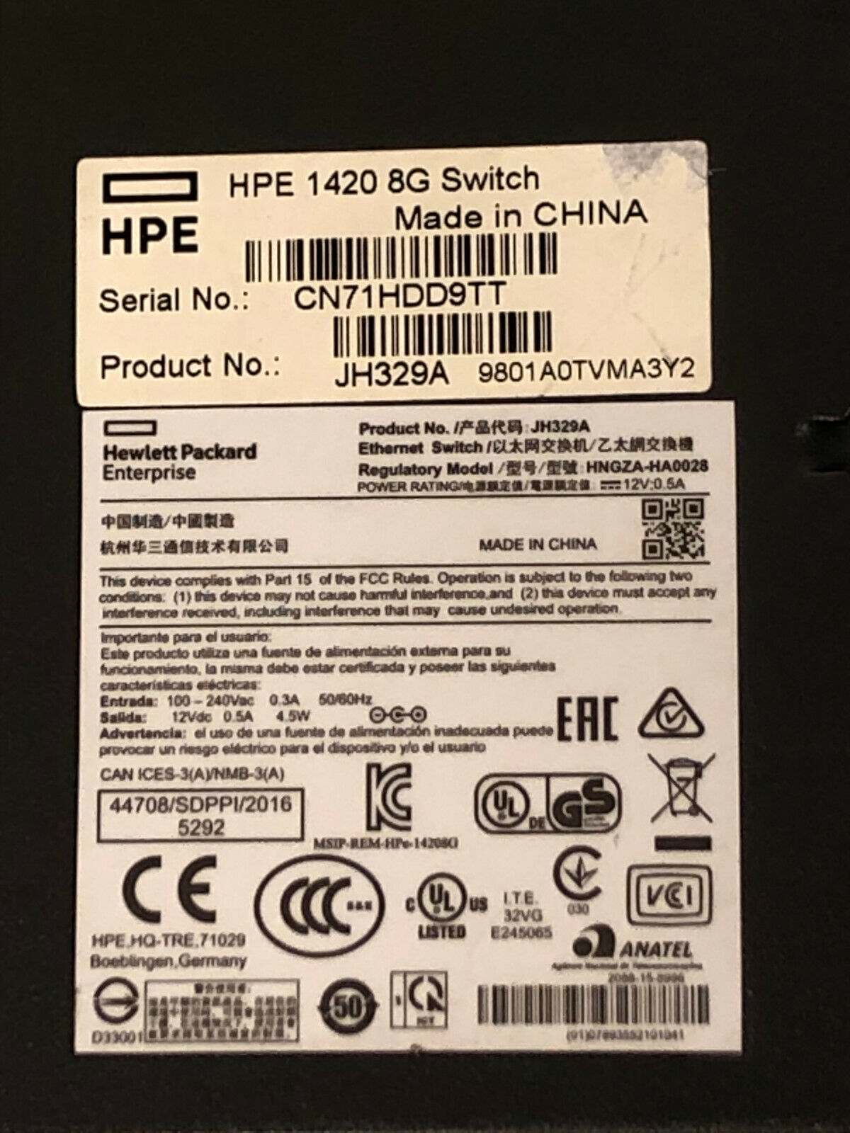 HPE JH329A OfficeConnect 1420 Ethernet Switch 8x 10/100/1000 RJ-45 Ports.