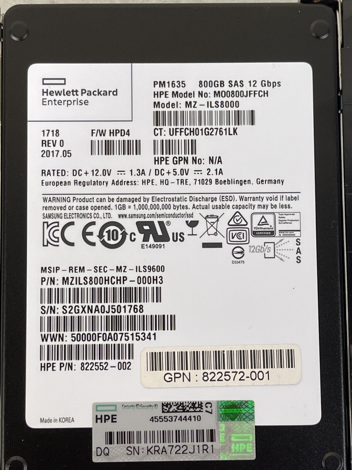 HPE 822786-001 800GB SAS 12Gb/s 2.5" SFF Mixed Use SC TLC SSD Solid State Drive