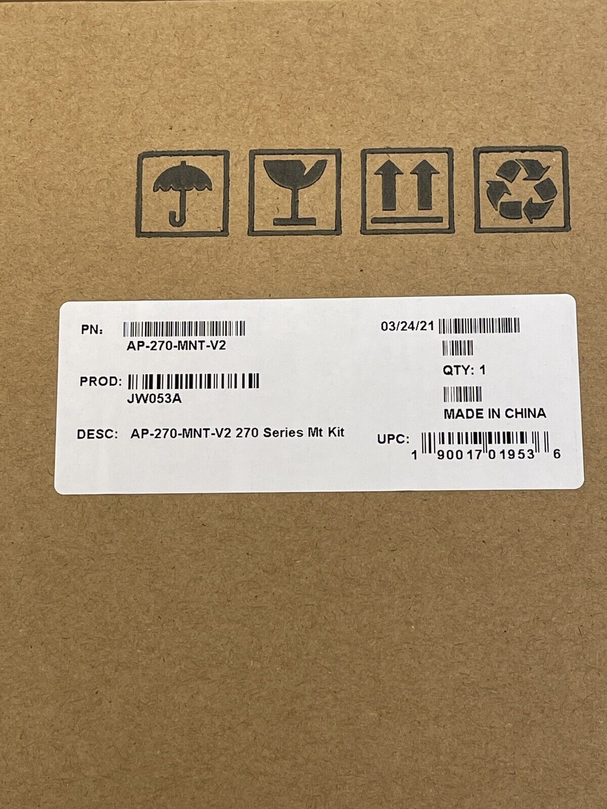 HPE JW053A Aruba AP-270-MNT-V2 Mounting Kit Outdoor Pole/Wall Long Mount.