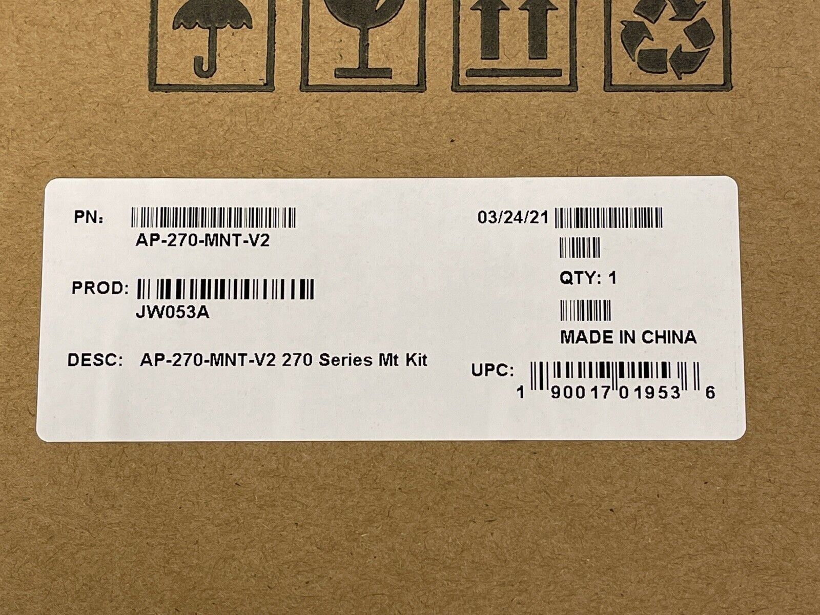 HPE JW053A Aruba AP-270-MNT-V2 Mounting Kit Outdoor Pole/Wall Long Mount.