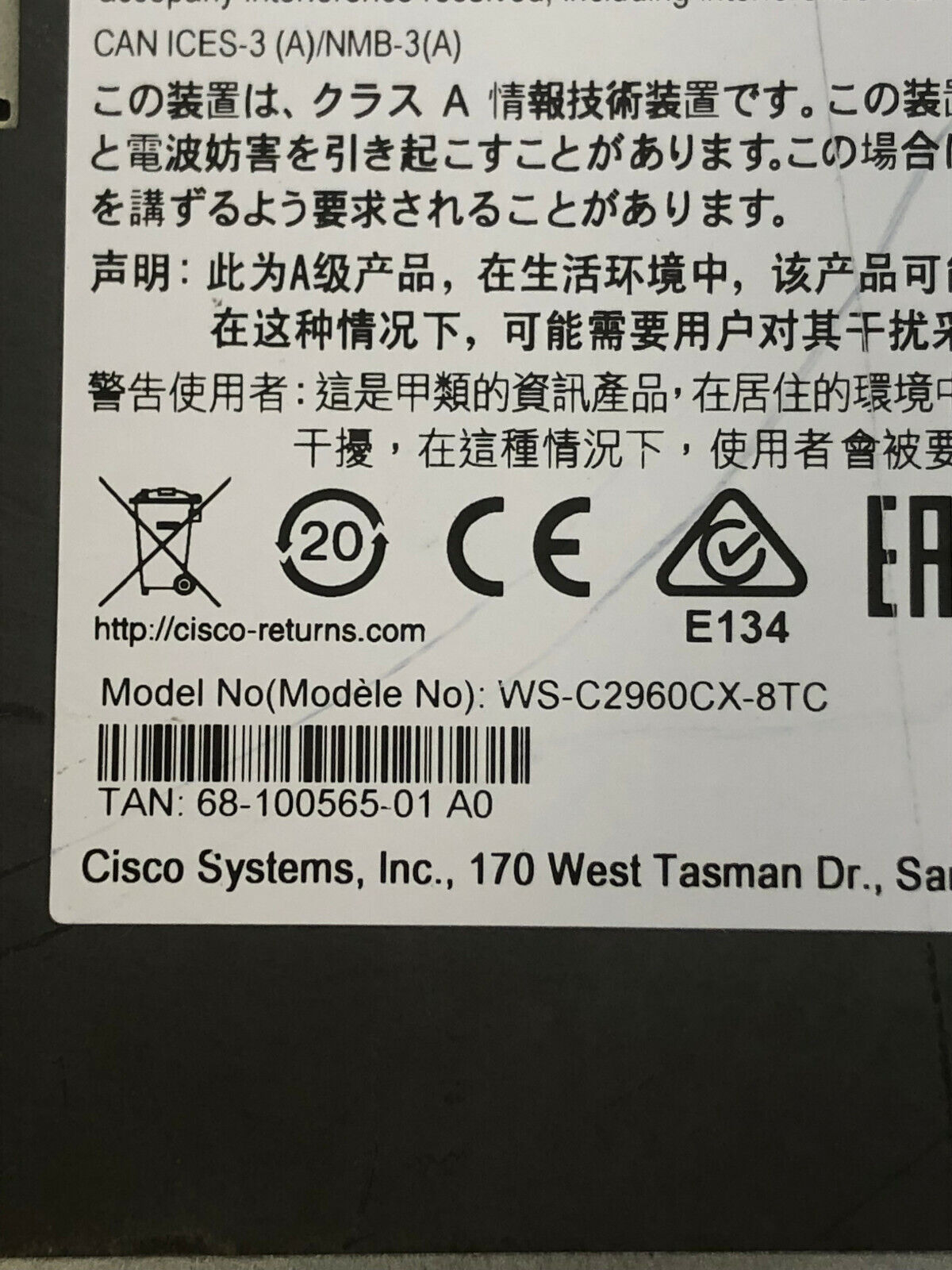 Cisco Catalyst 2960-CX WS-C2960CX-8TC-L 8 Port Ethernet Switch 10x RJ45 2x SFP