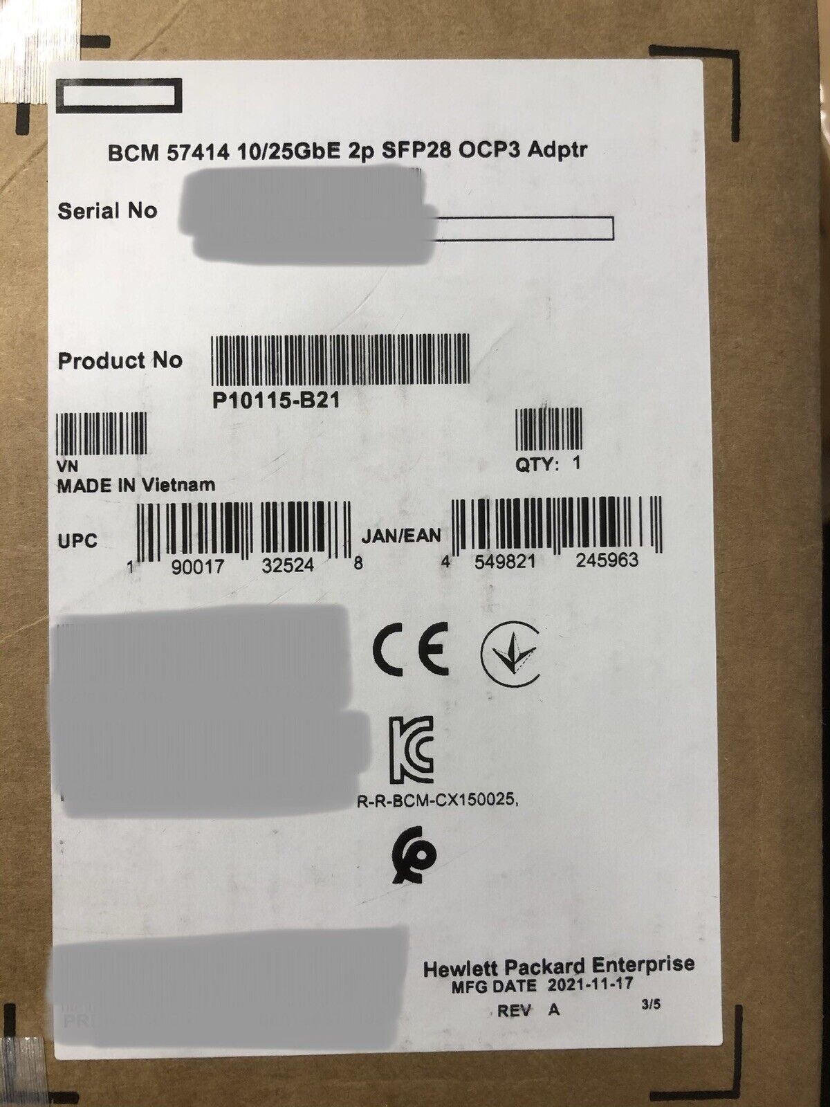 OCP3 HPE Broadcom 57414 10Gbe 25GbE 2 port SFP28 Adapter NIC 2P 10G 25G SFP 10/25GbE.
