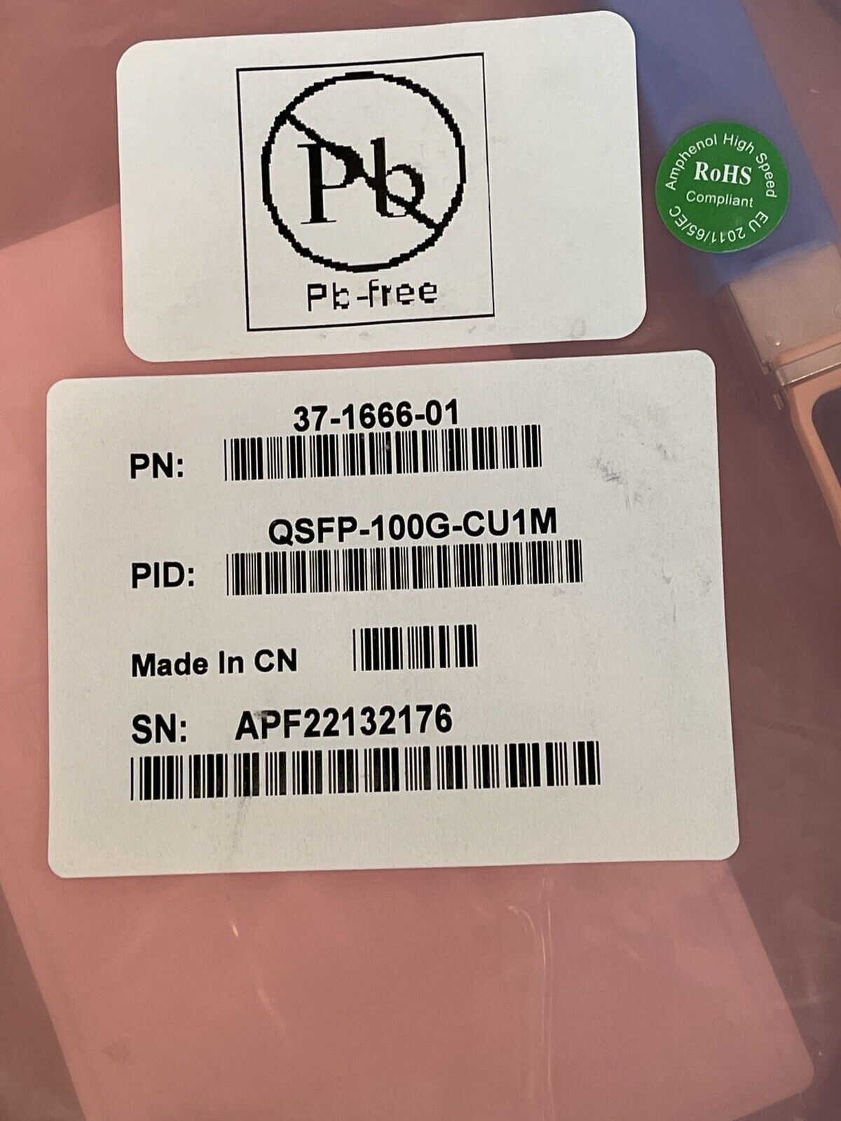 Cisco QSFP-100G-CU1M 100GBASE-CR4 Passive Copper 1M Direct Attach Cable.