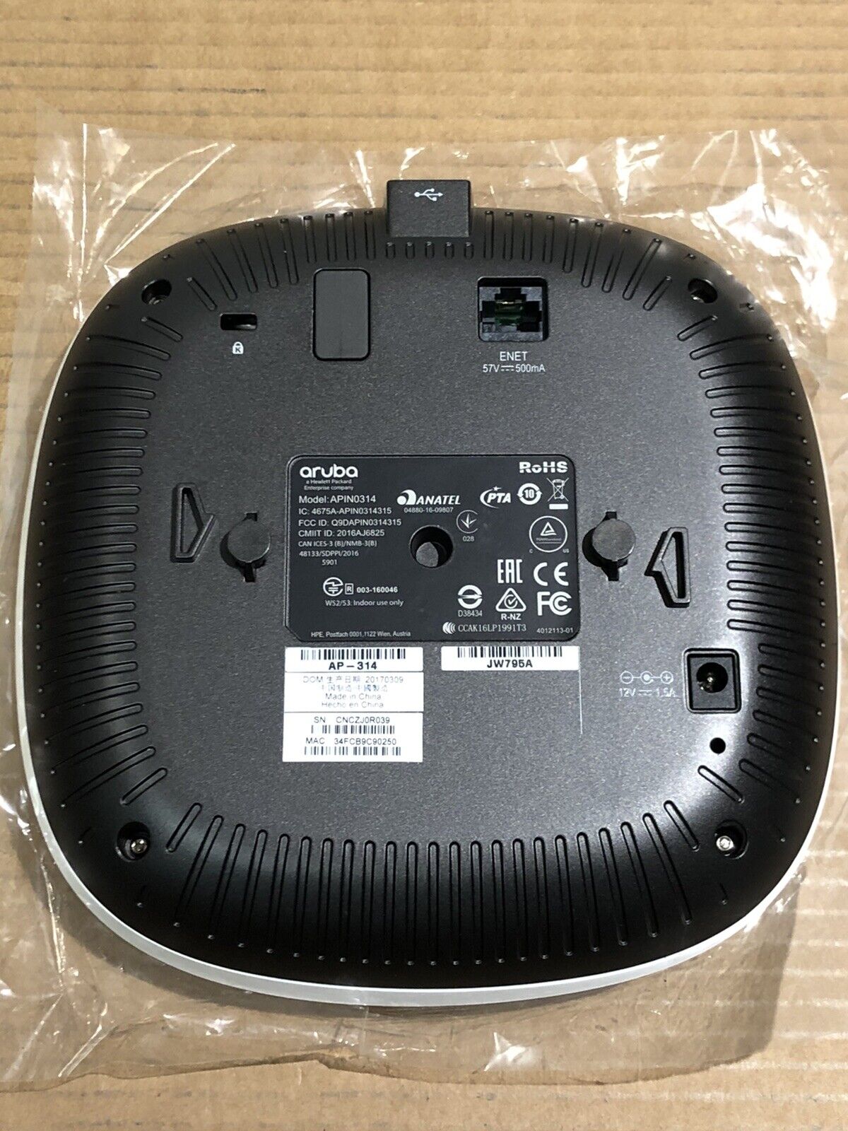 HPE JW795A Aruba AP-314 802.11n/ac Dual 2x2:2/4x4:4 MU-MIMO Dual Radio AP Access Point.