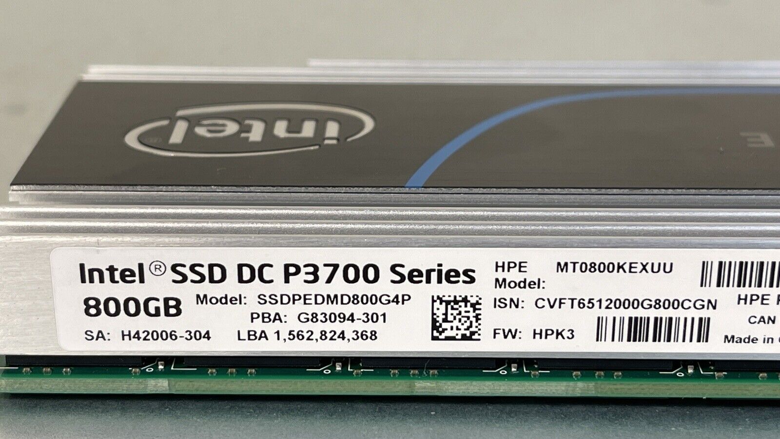 HPE Intel DC P3700 800GB NVMe Accelerator HHHL AIC 10 DWPD 14.6 PBW 100% 137 POH.