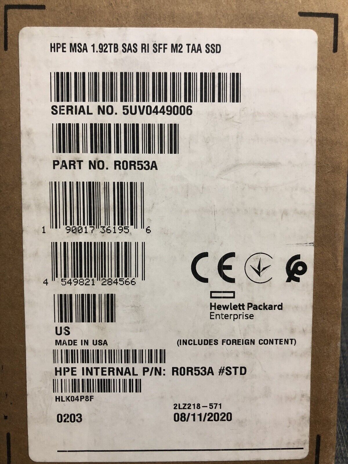 HPE MSA R0R53A 1.92TB SAS 12Gb/s 2.5" SFF Read Intensive TLC TAA SED FIPS SSD Solid State Drive