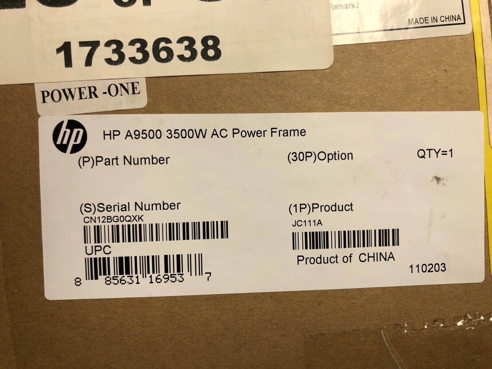 HP HPE JC111A 9500 A9500 S9500E Switch Series 3500W AC Power Frame 3.50kW.