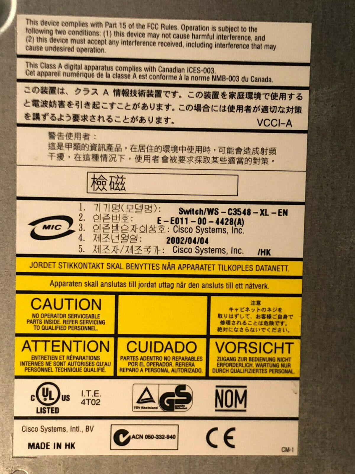 Cisco Catalyst 3548 WS-C3548-XL-EN Ethernet Switch 48x 10/100 RJ45 2x 1Gb GBIC.