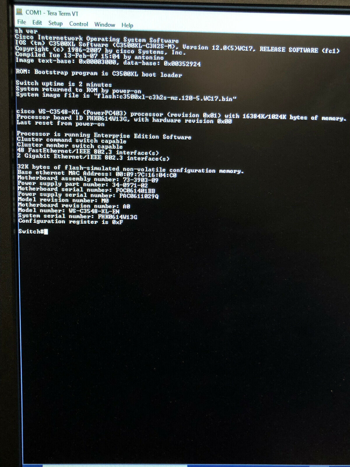 Cisco Catalyst 3548 WS-C3548-XL-EN Ethernet Switch 48x 10/100 RJ45 2x 1Gb GBIC.