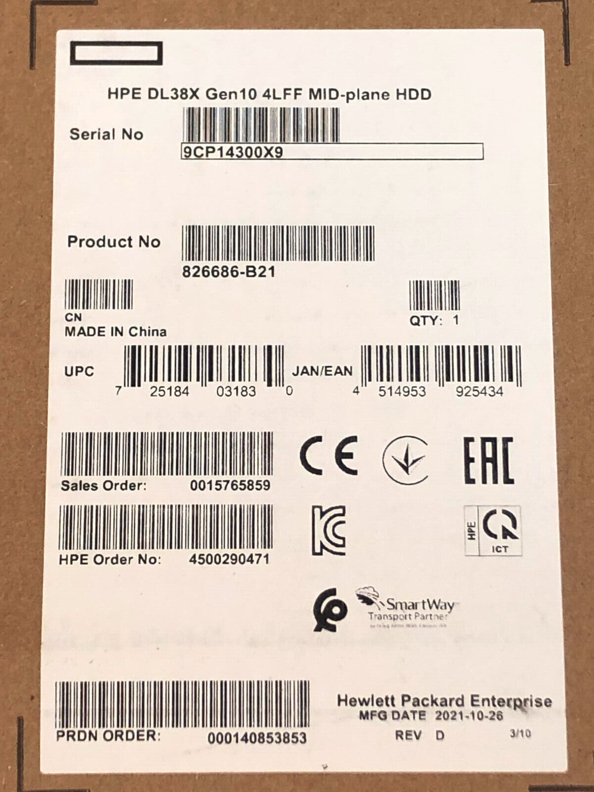 HPE 826686-B21 DL38X Gen10 4LFF Midplane/Midbay SAS/SATA HDD KIT ProLiant DL380.
