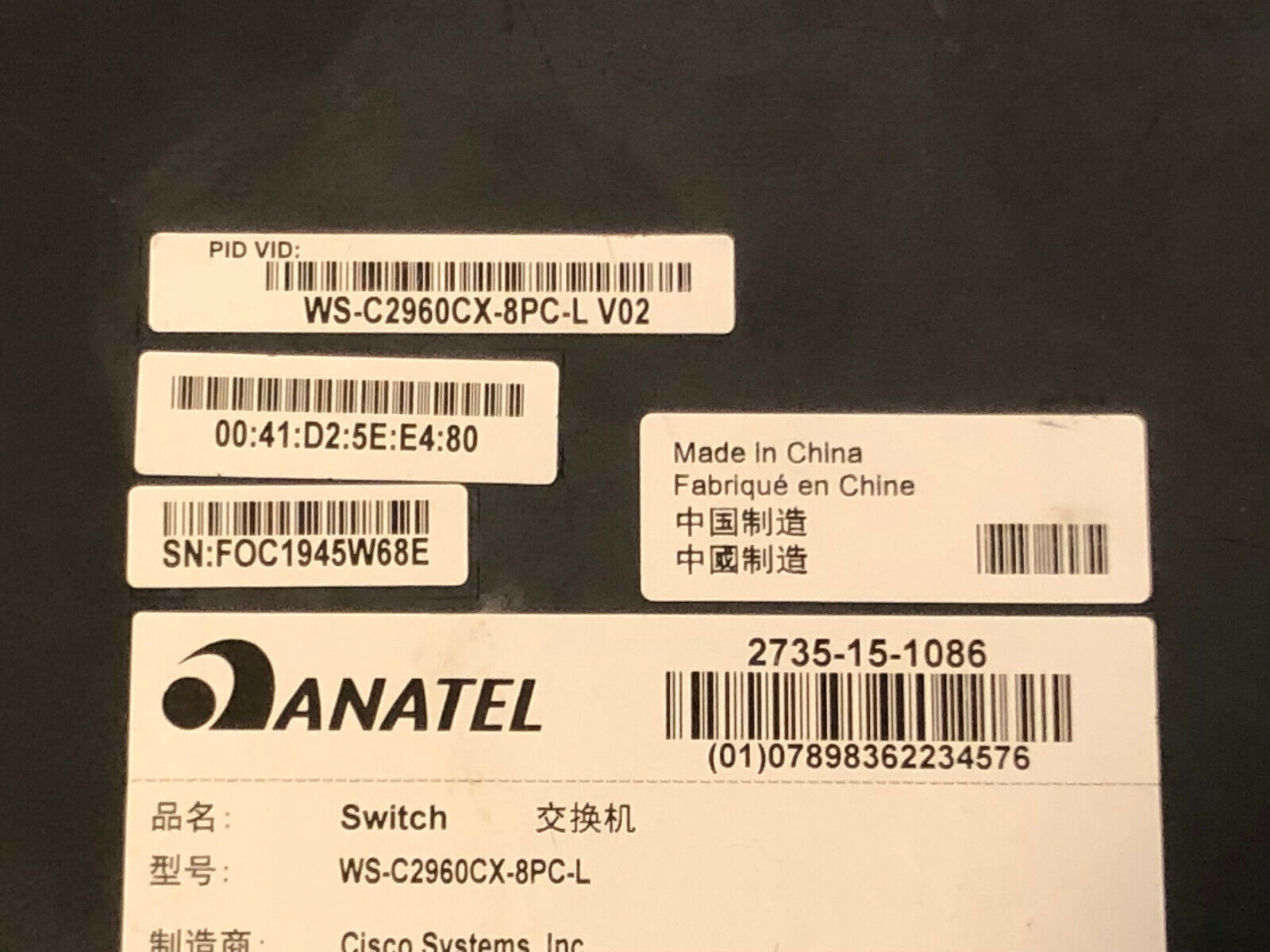Cisco Catalyst 2960 WS-C2960CX-8PC-L 2x SFP 8 GE PoE+ with Rack Ears
