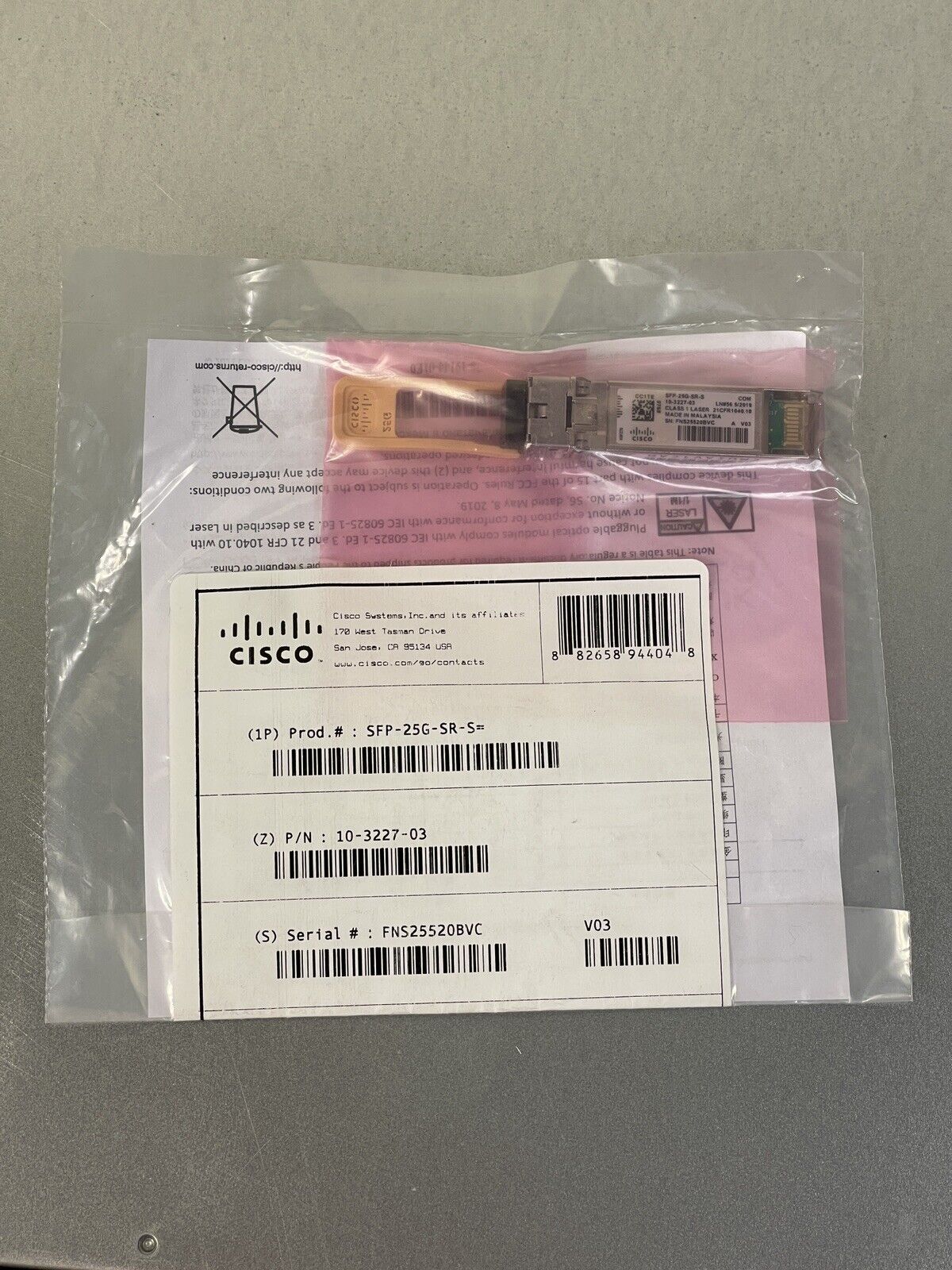 Cisco SFP-25G-SR-S 25Gb SFP28 Transceiver Module 25GBASE SR MMF.
