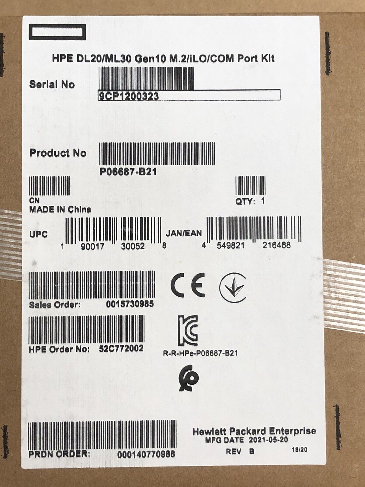 HPE P06687-B21 DL20 ML30 Gen10 M.2 + ILO Standard with RJ45 + COM Serial Port Kit.