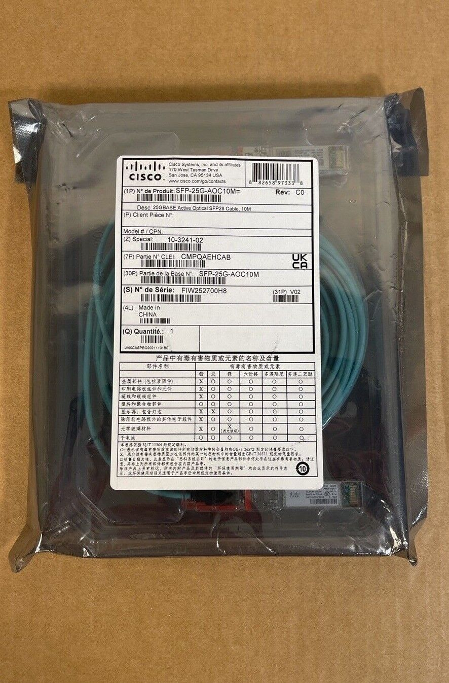 Cisco SFP-25G-AOC10M Active Optical Cable SFP28 OM2 25 Gigabit SFP AOC.