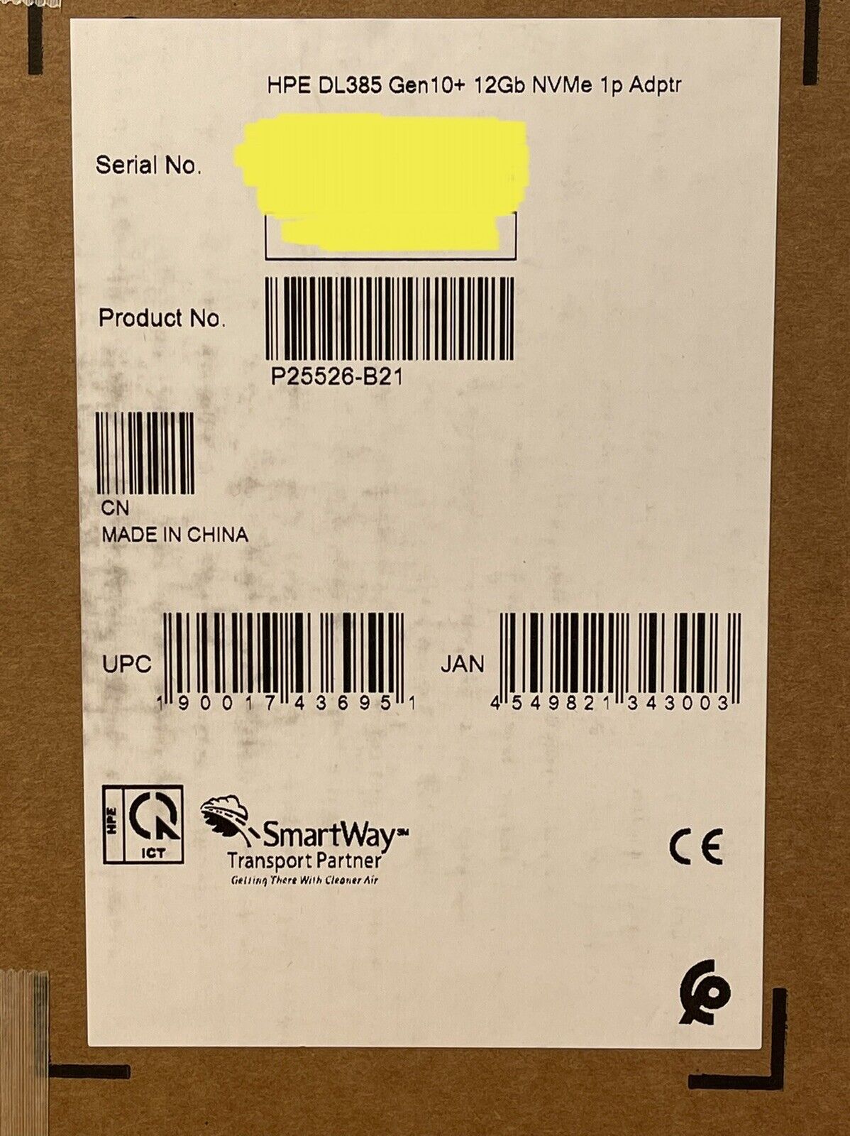 HPE P25526-B21 DL385 Gen10 Plus and V2 PCI-e 1-Port Adapter Direct Attach x4 NVMe Retimer.