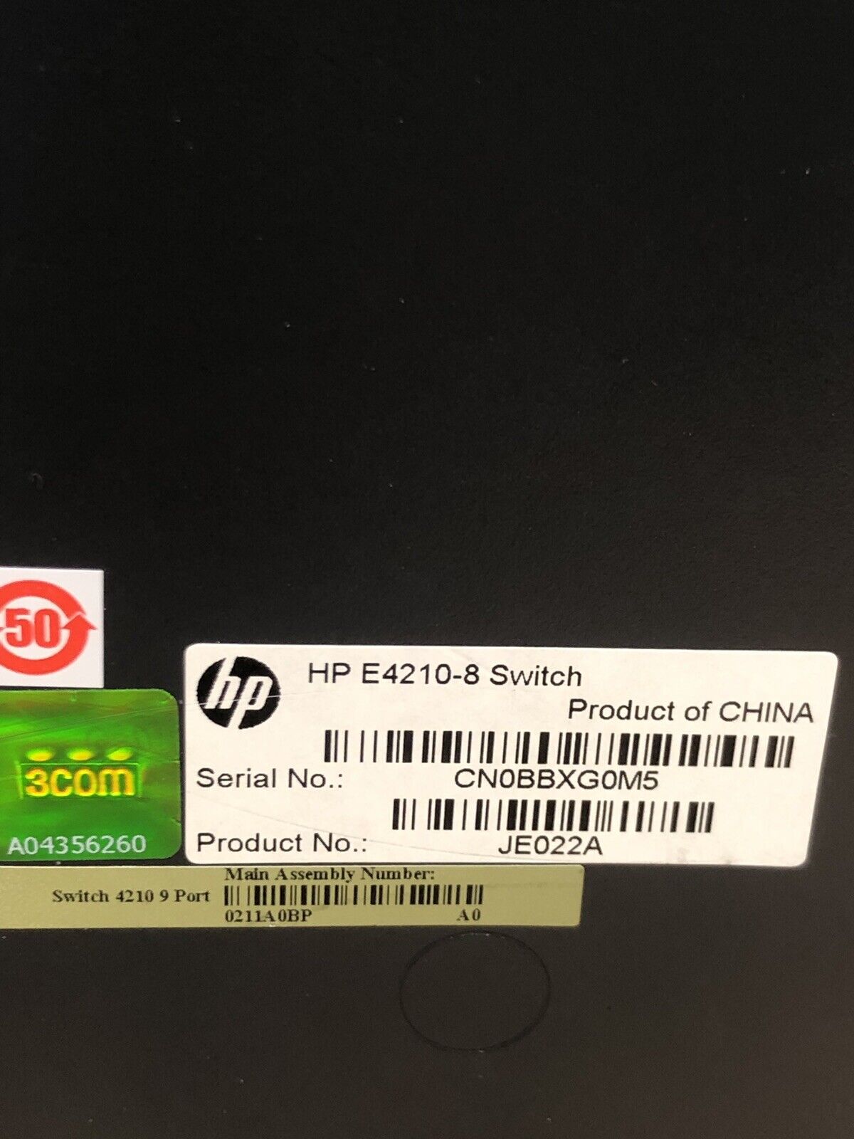 HP JE022A 3Com 8-Port 10/100 Mbps RJ45 SFP Switch Managed 1x RJ45/SFP Gigabit Uplink L2.