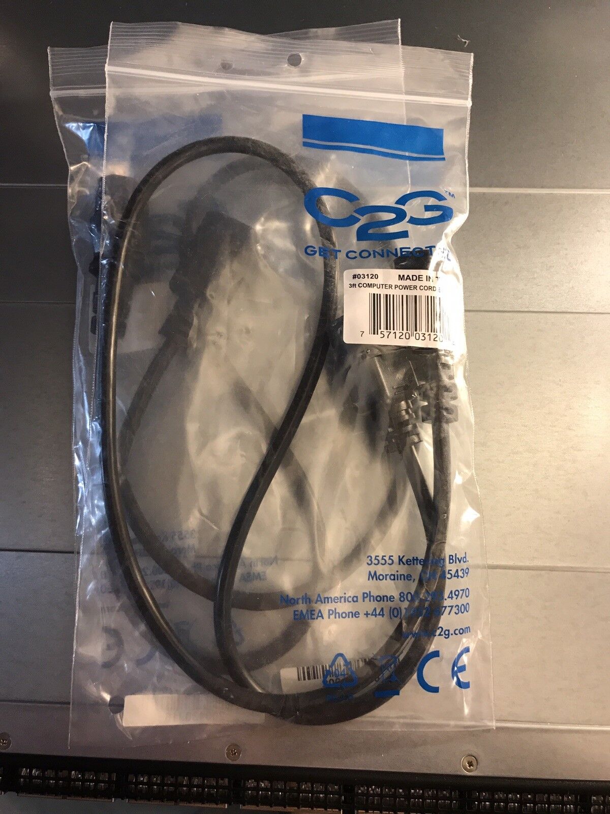 C13-C14 3ft Power Cord C2G Cables to Go 03120 18 AWG Extension.