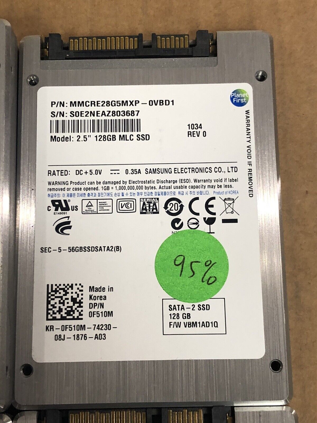 Dell 0F510M Samsung 128GB SATA 3Gb/s 2.5" SFF MLC SSD Solid State Drive Laptop Desktop Drive