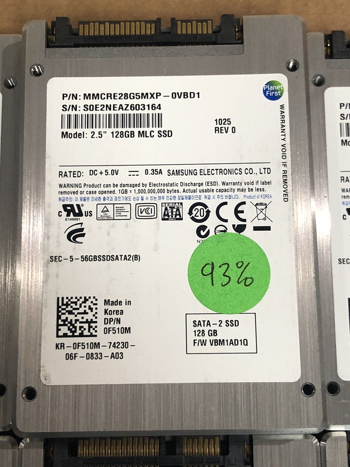 Dell 0F510M Samsung 128GB SATA 3Gb/s 2.5" SFF MLC SSD Solid State Drive Laptop Desktop Drive