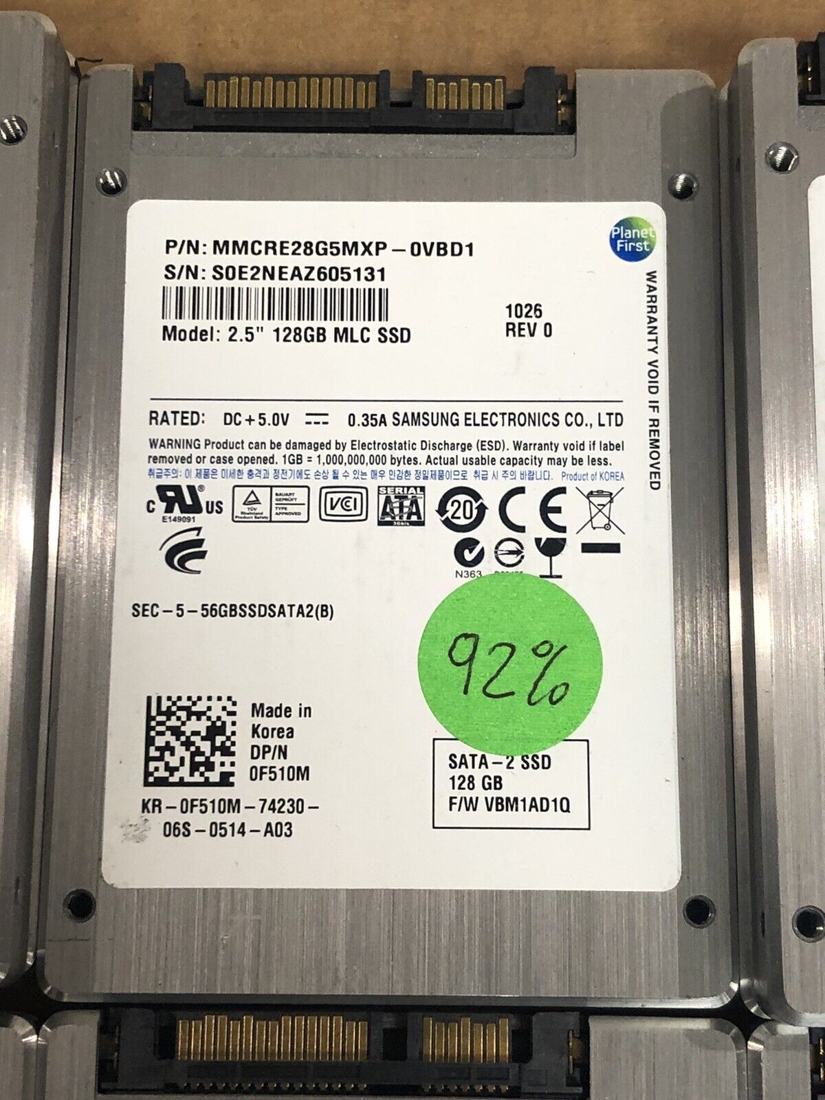 Dell 0F510M Samsung 128GB SATA 3Gb/s 2.5" SFF MLC SSD Solid State Drive Laptop Desktop Drive
