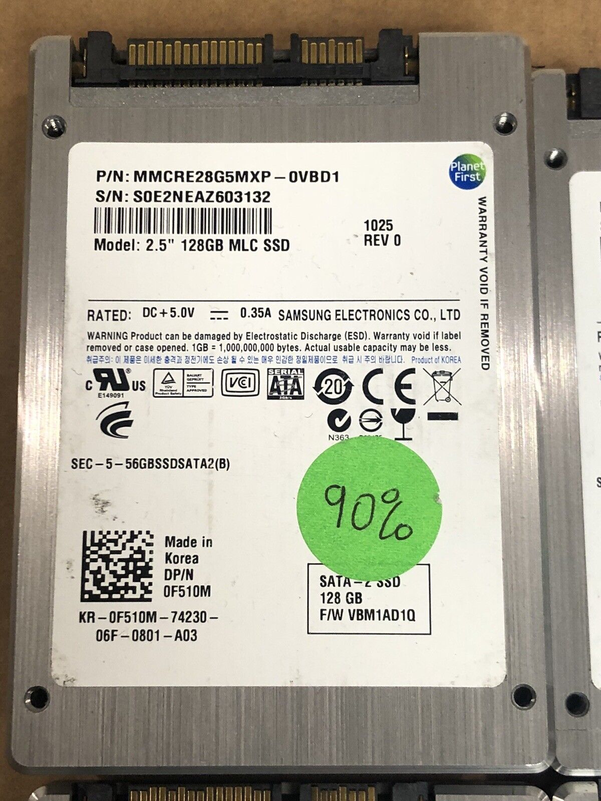 Dell 0F510M Samsung 128GB SATA 3Gb/s 2.5" SFF MLC SSD Solid State Drive Laptop Desktop Drive