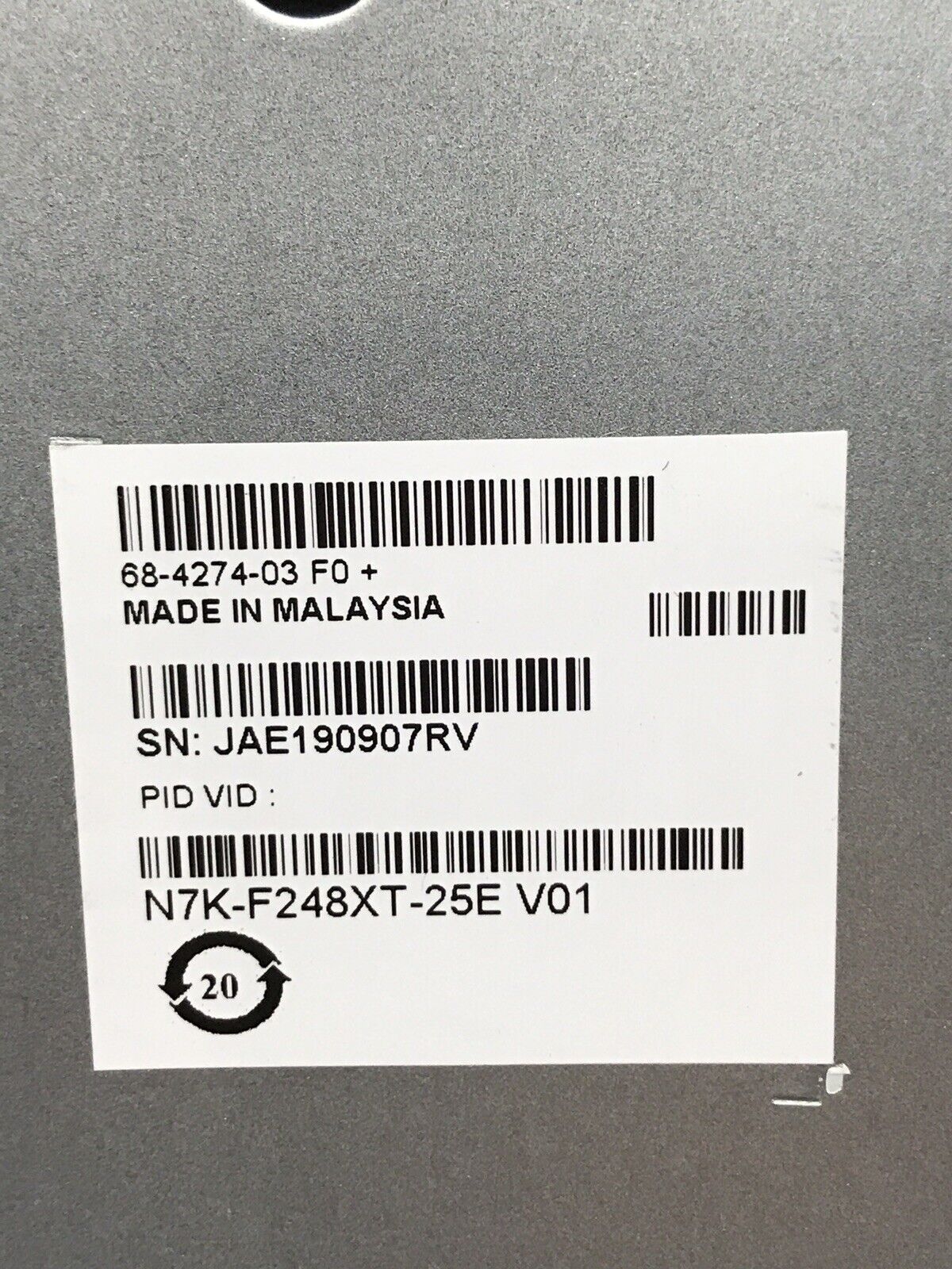 Cisco N7K-F248XT-25E Nexus 48 Port 1Gb/10Gb RJ45 Copper C7010 10GE Switch Module.