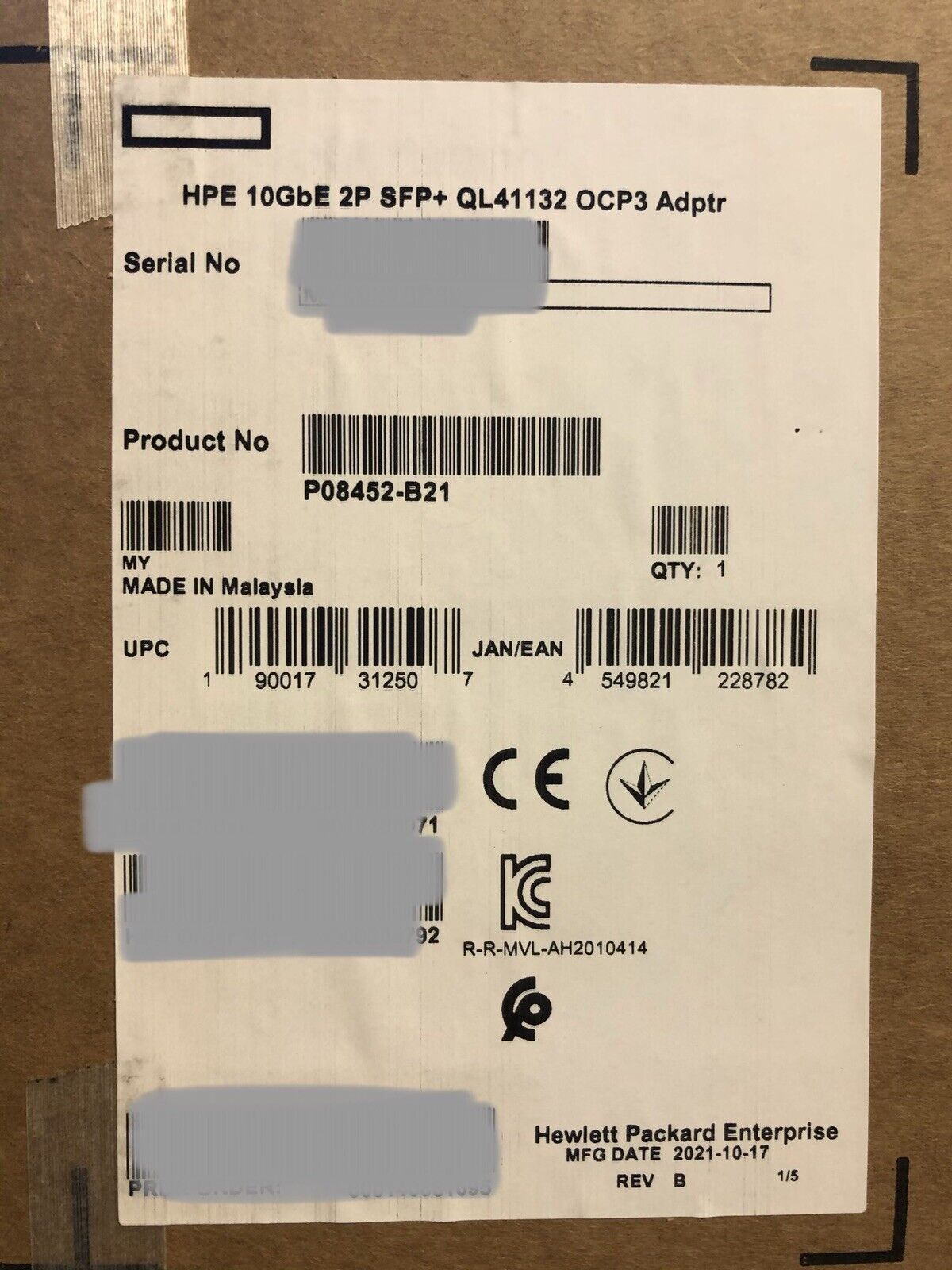 HPE P08452-B21 Marvell 10GbE 2P SFP+ QL41132 OCP3 Network Adapter NIC 2 Port 10GE 10Gb.