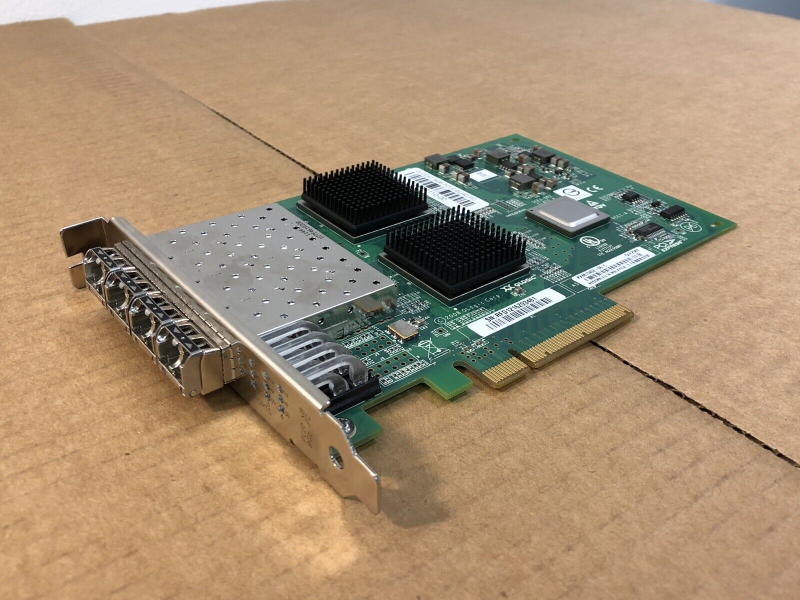 QLogic QLE2564 Quad Port FC HBA PCI-E 4 Port + 4x 8Gb Transceivers Fiber Channel 340-2110-00.