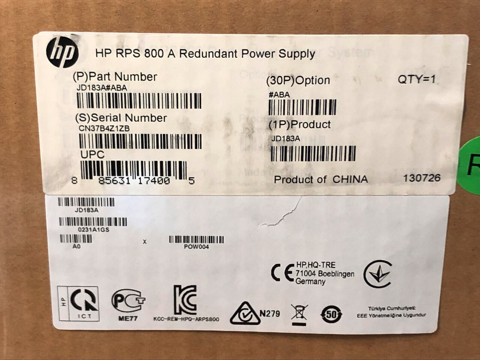 HP JD183A HPE RPS 800 A Redundant Power Supply RPS800-A MSR3024 MSR3012.