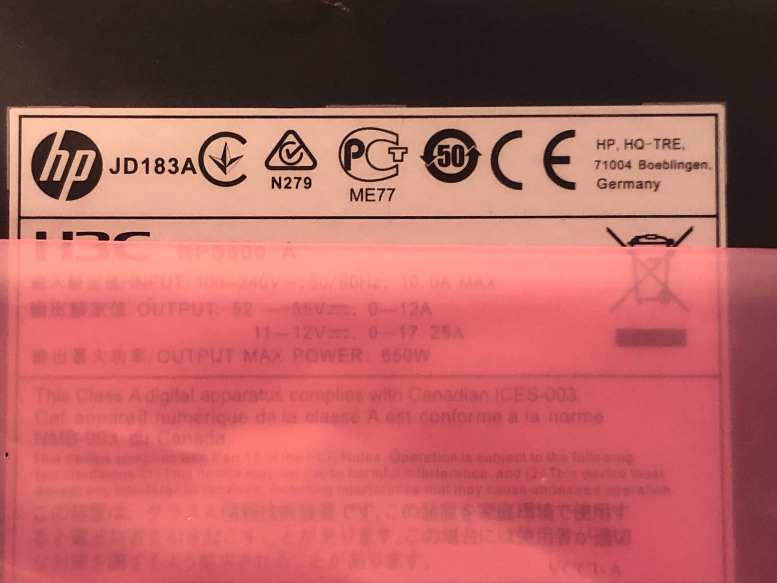 HP JD183A HPE RPS 800 A Redundant Power Supply RPS800-A MSR3024 MSR3012.