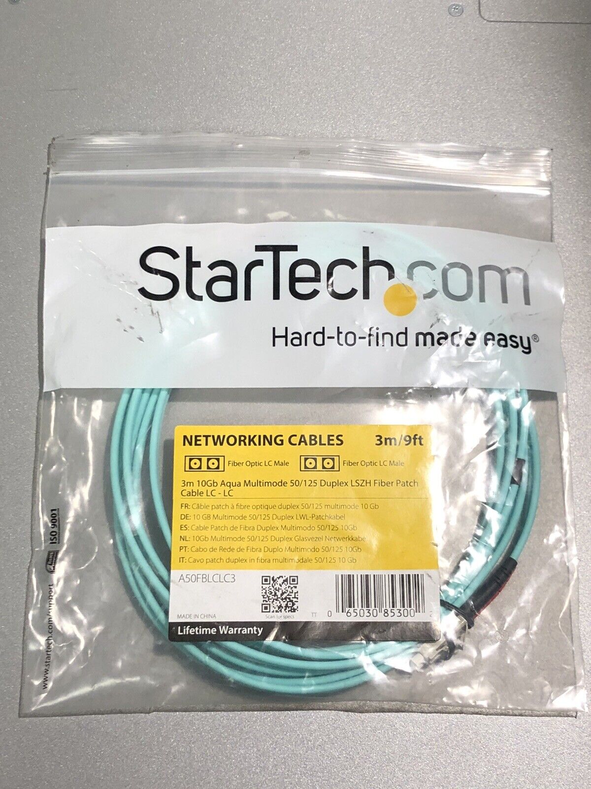 StarTech 3m 9ft 10Gb Aqua Multimode Duplex 50/125 LSZH Fiber Optic Cable LC-LC A50FBLCLC3.