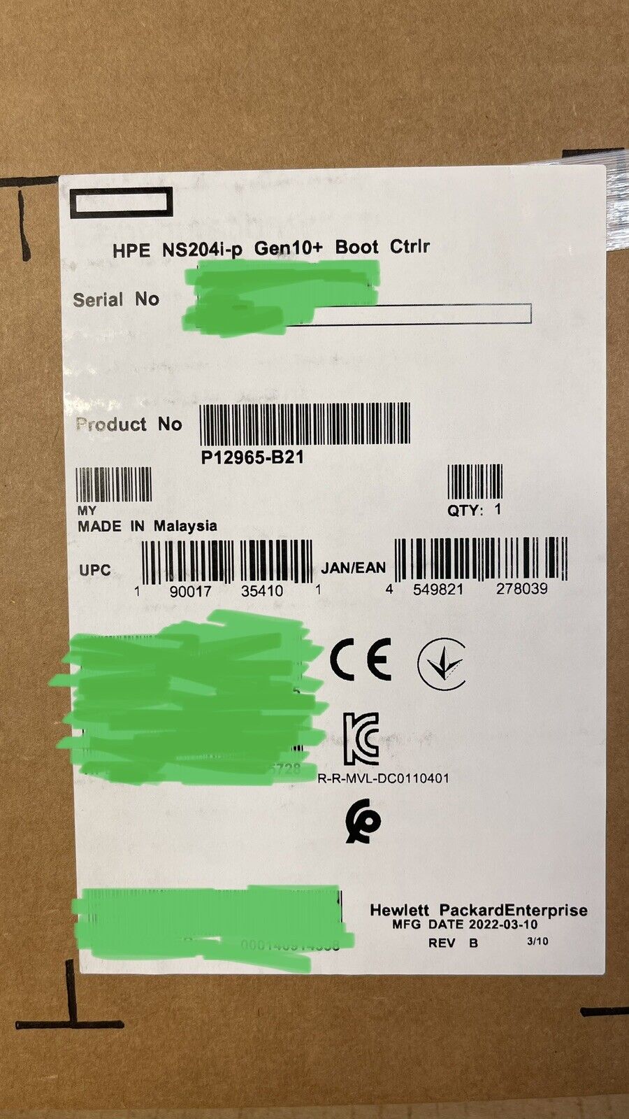 P12965-B21 HPE NS204i-p Gen10/Plus/V2 Boot Device 2x M.2 NVMe 480GB RAID1 SSD PCI-e AIC.