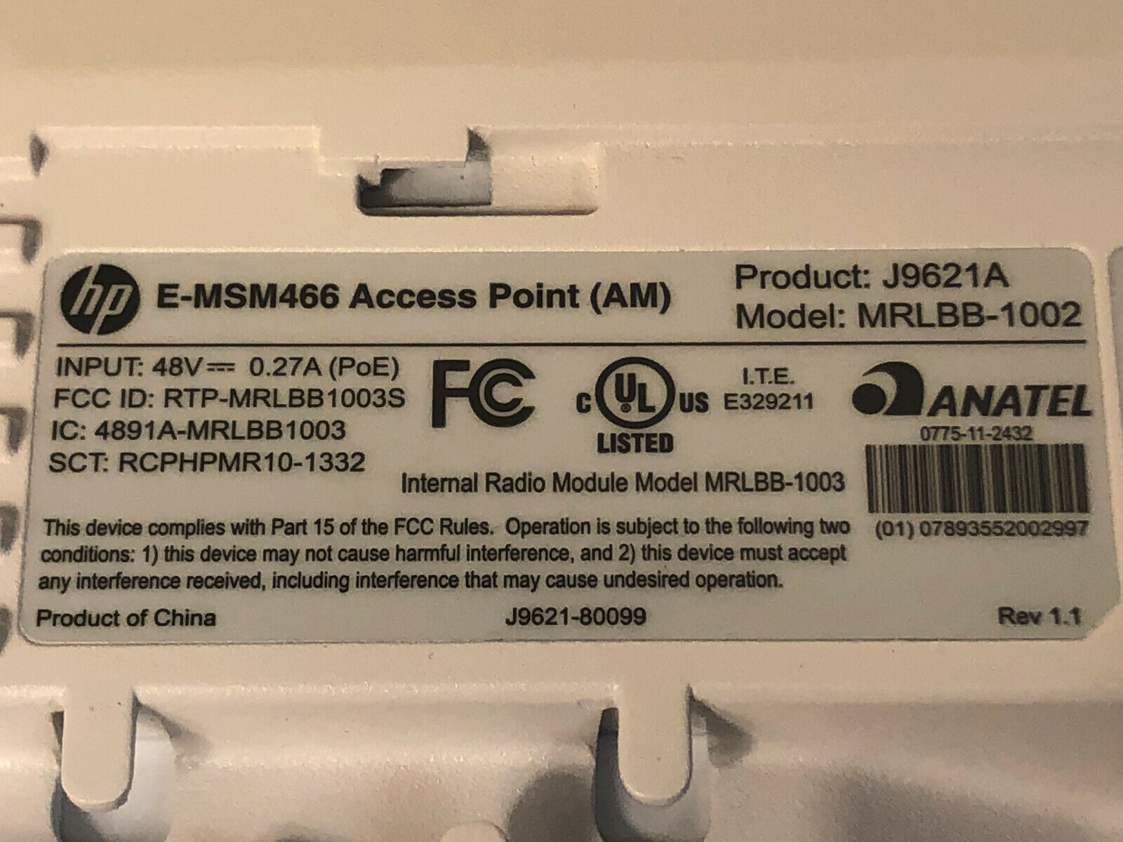 HPE J9621A MSM466 Dual Radio 802.11N Access Point (AM) J9621-80099.