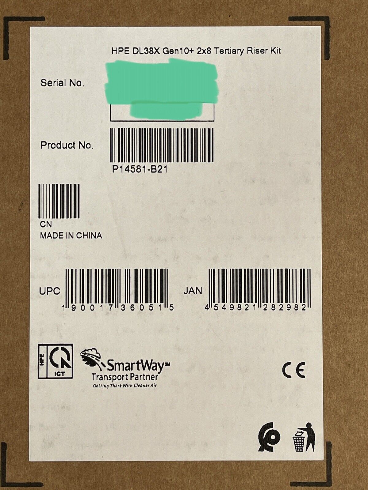 HPE P14581-B21 DL38X DL380 DL385 Gen10+ Plus and V2 x8/x8 PCI-e 4.0 Tertiary Riser Kit GPU.