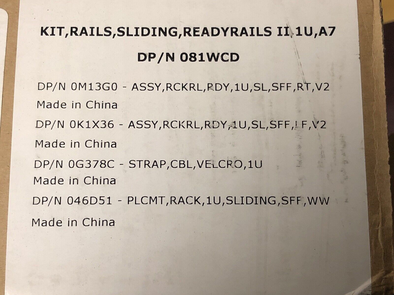 Dell 1U Sliding Rail Kit Type A7 R320 R330 R430 R440 R620 R630 R640 NX3300 NX400.