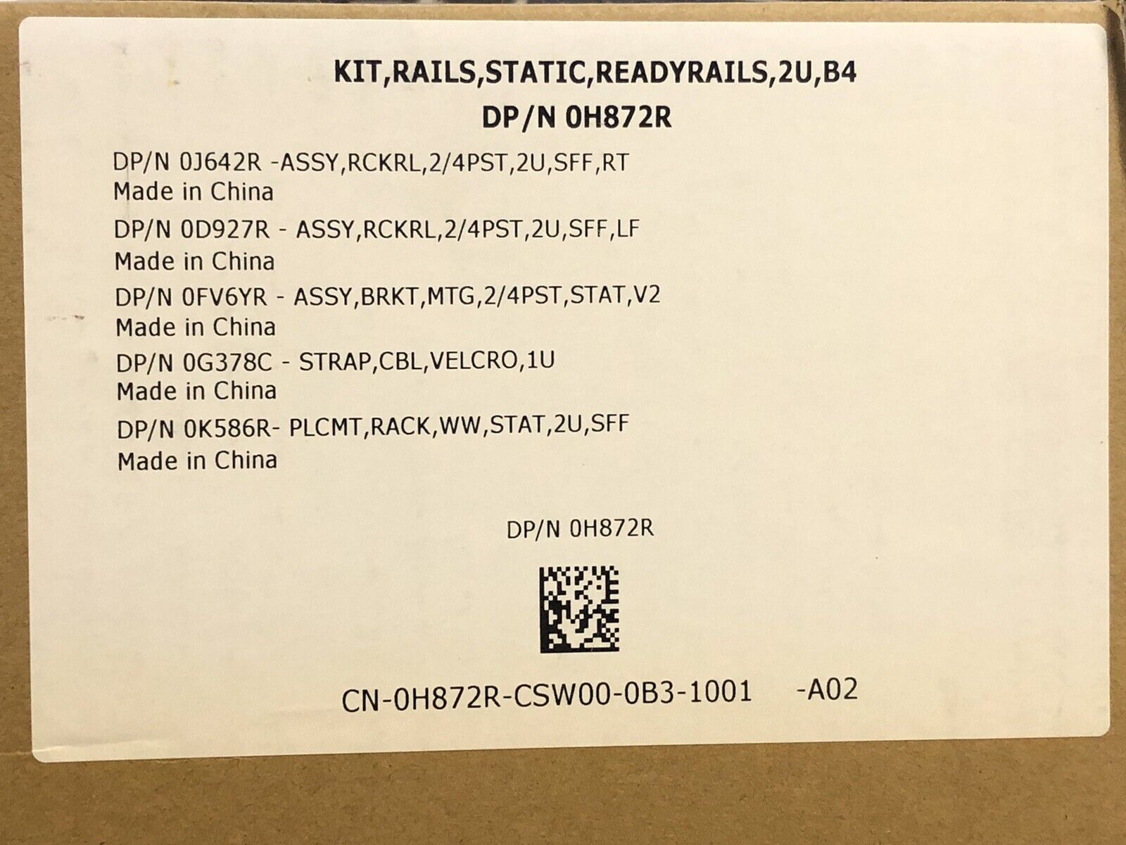 Dell 2U Static Rails 2 or 4-Post Type B4 R510 R540 R720 R740 R820 R7525 + more.