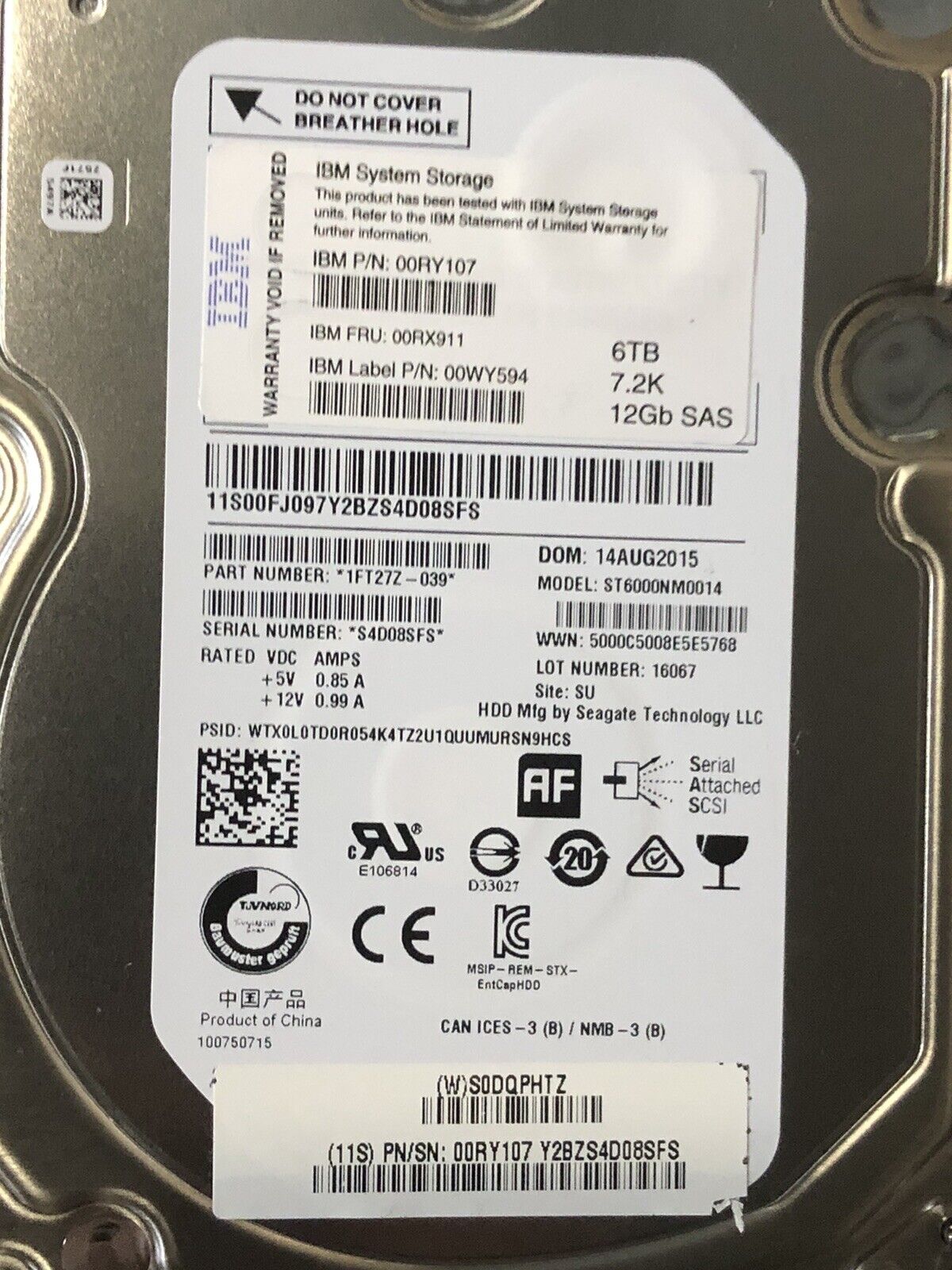 IBM V7000 2076-12F Storwize Expansion Enclosure 72TB 12Gb/s SAS3 12x 6TB 7.2K NL.