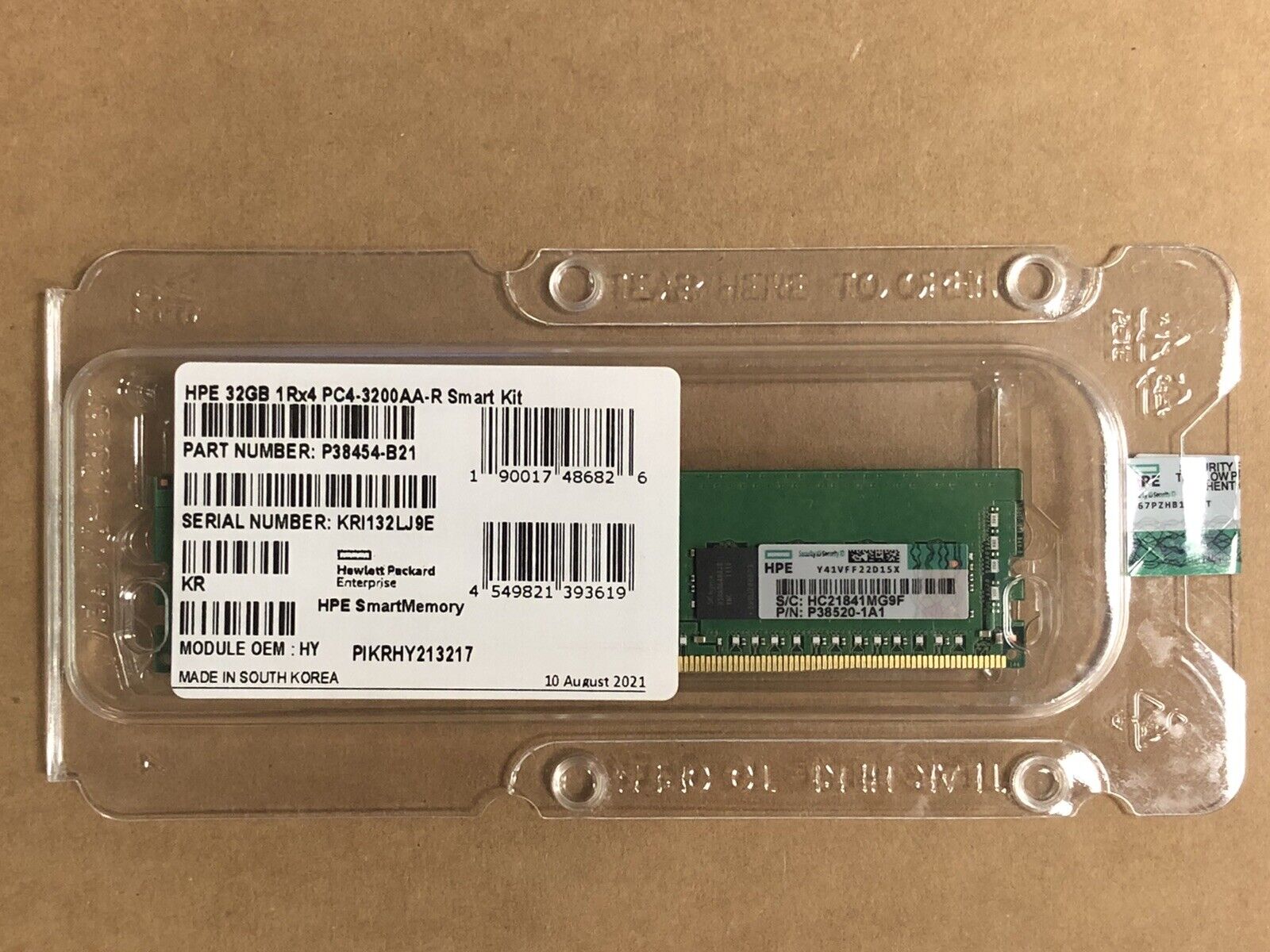 HPE P38454-B21 1x32GB Single Rank x4 DDR4 3200MHz RDIMM ECC CL22 Ram SmartMemory Kit