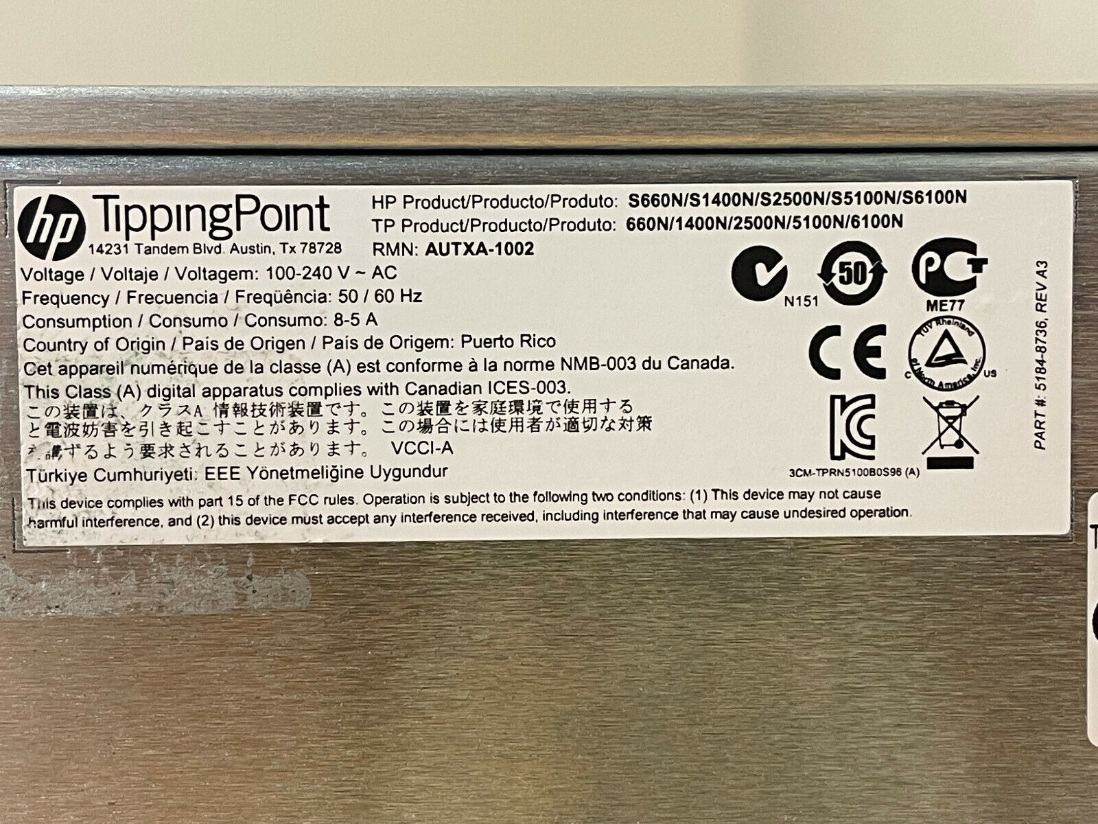 HP JC021A TippingPoint S1400N IPS 2500N-50R1-6006 Intrustion Prevention System 10x RJ45 10x SFP 2x PSU.