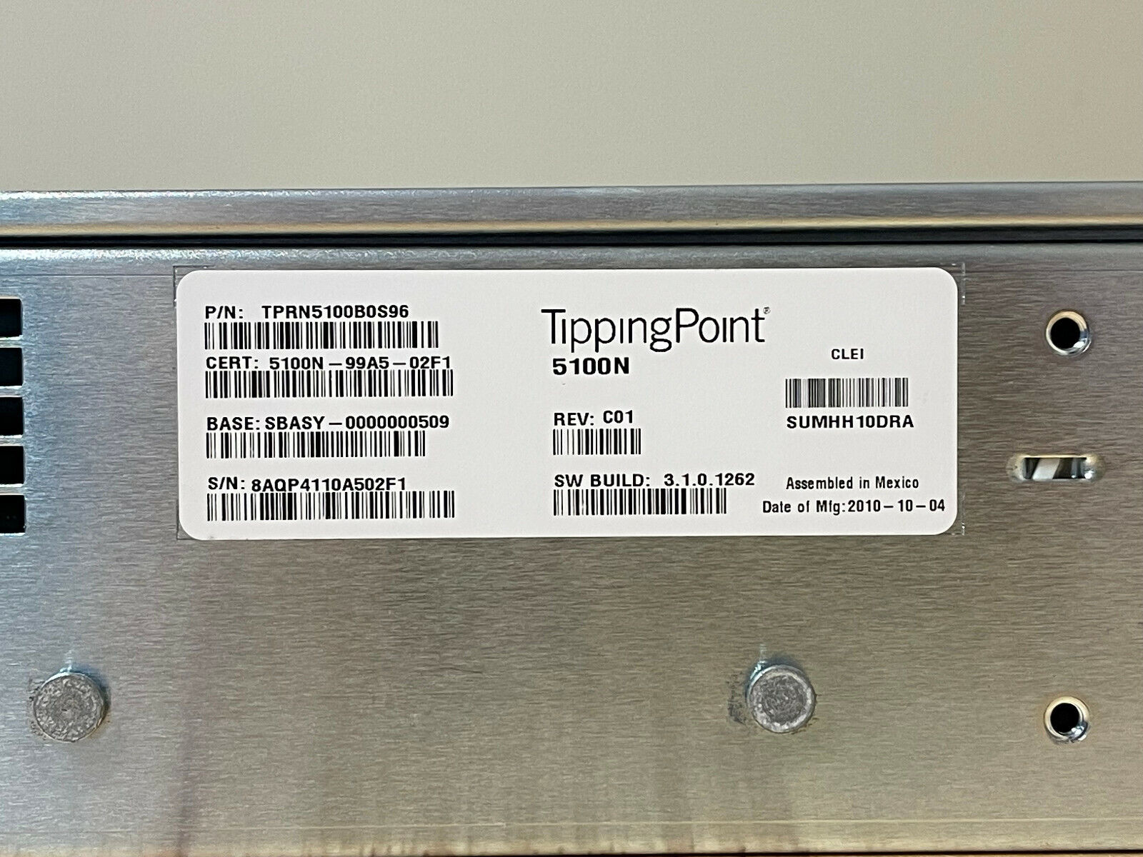 HP JC021A TippingPoint S5100N IPS Intrustion Prevention System 10x RJ45 10x SFP 2x XFP.