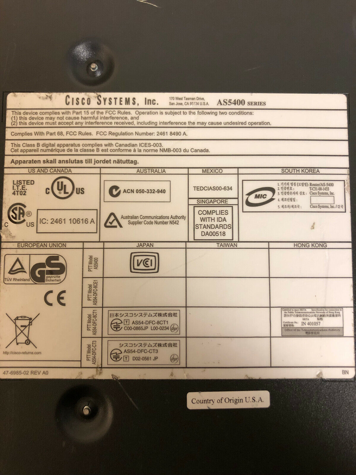 Cisco AS5400 Series Universal Remote Access Gateway Server