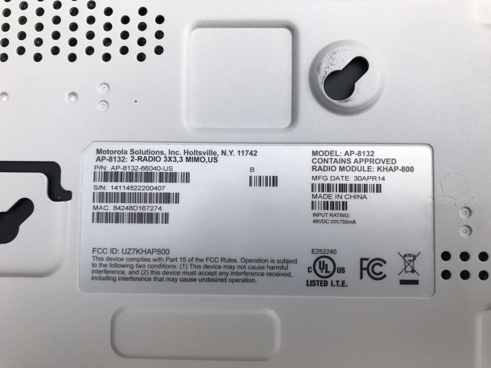 Motorola AP-8132 Dual Radio Access Point 66040-US Internal Antenna PoE 802.11n.