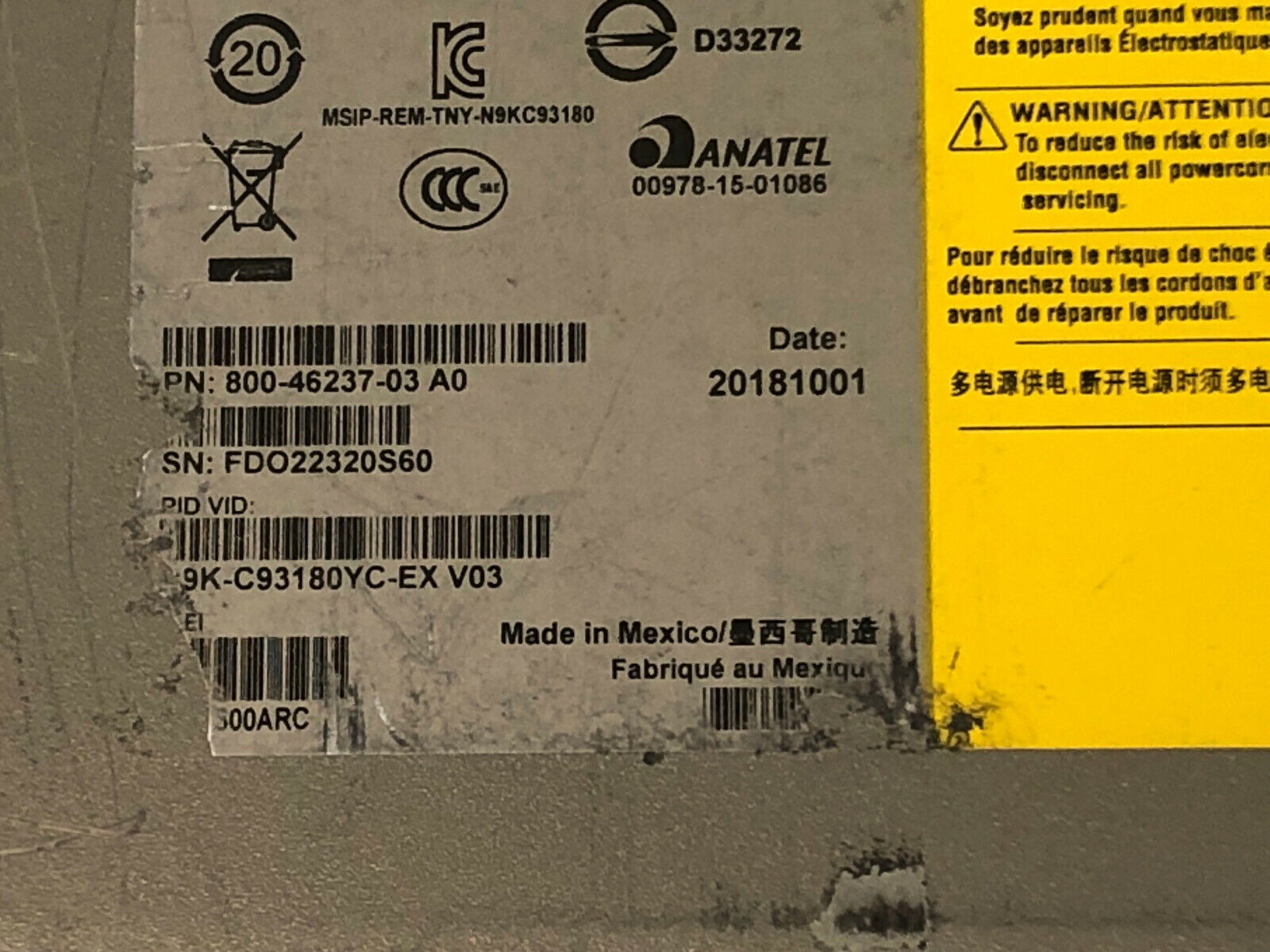 Cisco Nexus 9300 N9K-C93180YC-EX 48 Port 10/25G SFP+ 6 Port 100G QSFP28.