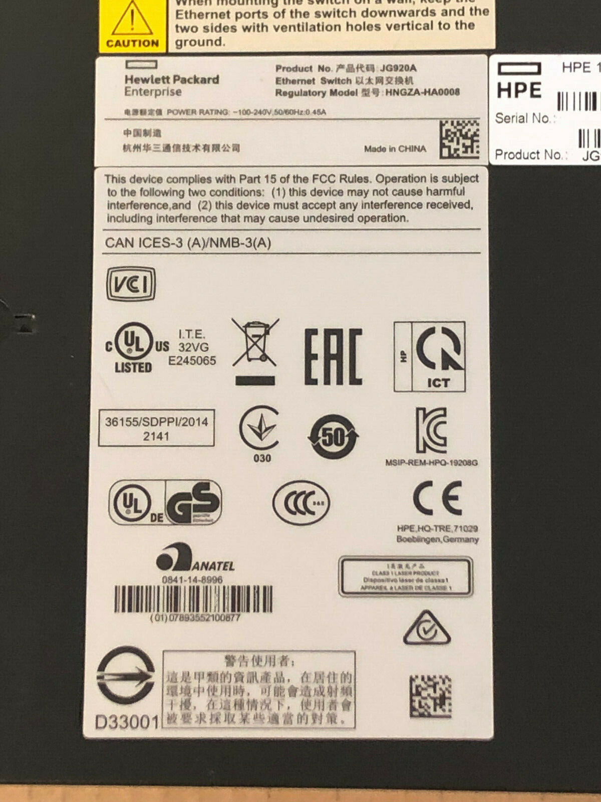 HPE JG920A OfficeConnect 1920 Series 8-Port Gigabit Ethernet Switch HNGZA-HA0008.