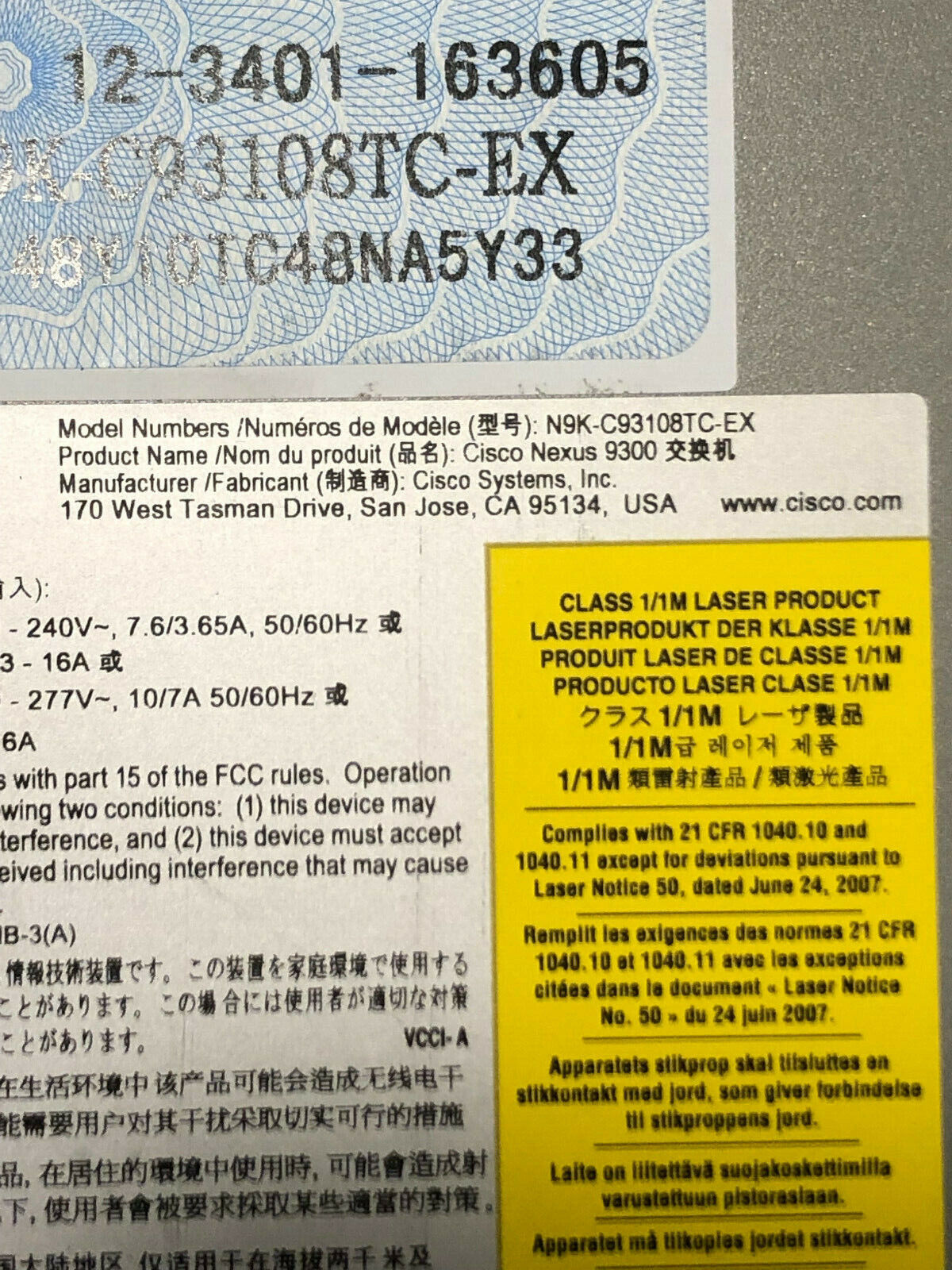 Cisco Nexus N9K-C93108TC-EX 48x 1/10GBASE-T RJ45 6x 40/100 Gbps QSFP28 ports PE.